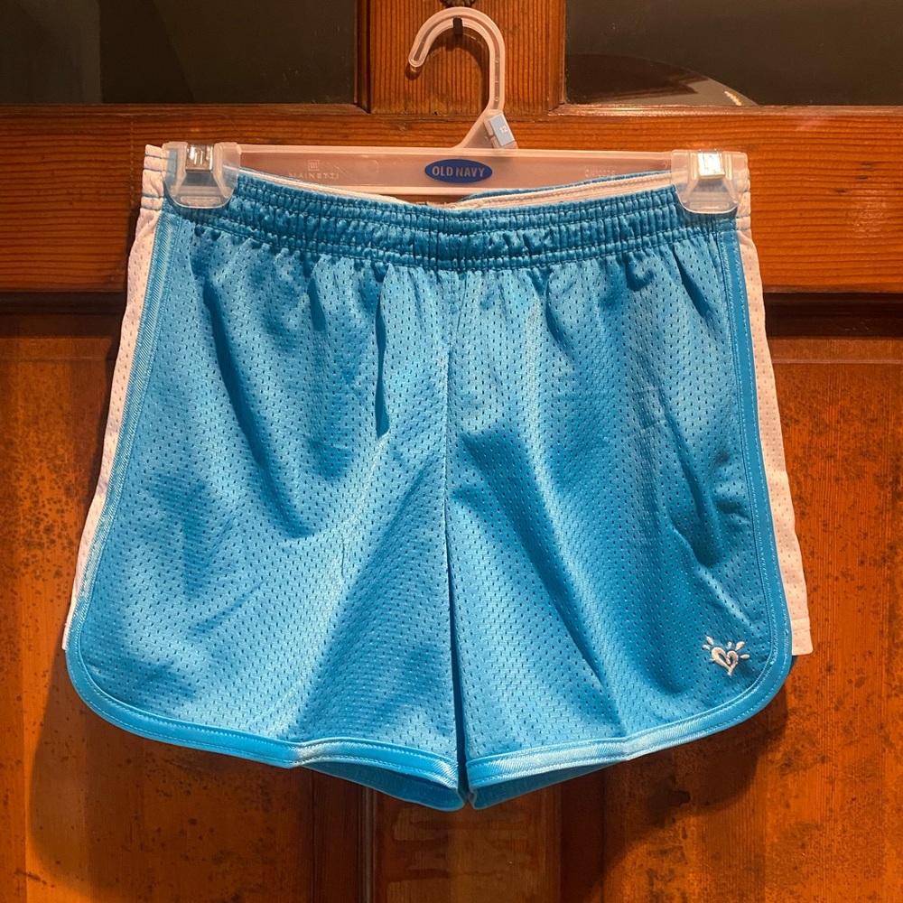 Justice Aqua Blue Athletic Mesh Shorts with White Side Panels